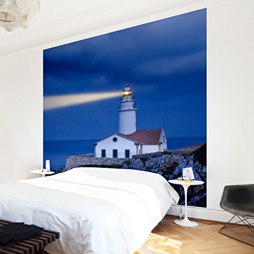 Apalis Vliestapete Lighthouse At Far De Capdepera Fototapete Quadrat | Vlies Tapete Wandtapete Wandbild Foto 3D Fototapete für Schlafzimmer Wohnzimmer Küche | Größe: 192x192 cm, blau, 97799 von Apalis