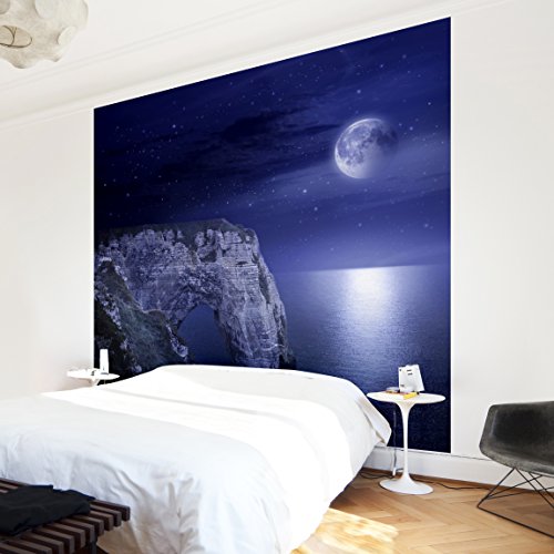 Apalis Vliestapete Night Cliffs Fototapete Quadrat | Vlies Tapete Wandtapete Wandbild Foto 3D Fototapete für Schlafzimmer Wohnzimmer Küche | Größe: 336x336 cm, blau, 97865 von Apalis