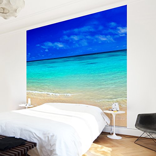 Apalis Vliestapete Paradise Beach I Fototapete Quadrat | Vlies Tapete Wandtapete Wandbild Foto 3D Fototapete für Schlafzimmer Wohnzimmer Küche | Größe: 240x240 cm, blau, 97897 von Apalis