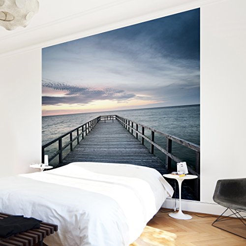 Apalis Vliestapete Steg Promenade Fototapete Quadrat | Vlies Tapete Wandtapete Wandbild Foto 3D Fototapete für Schlafzimmer Wohnzimmer Küche | Größe: 288x288 cm, blau, 95470 von Apalis