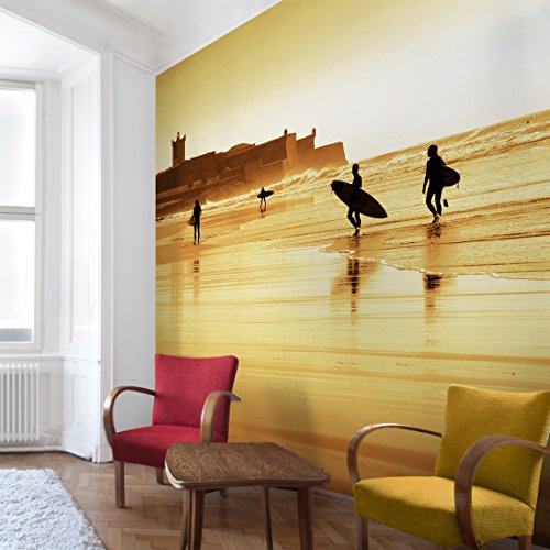 Apalis Vliestapete Surfer Beach Fototapete Quadrat | Vlies Tapete Wandtapete Wandbild Foto 3D Fototapete für Schlafzimmer Wohnzimmer Küche | Größe: 240x240 cm, beige, 95482 von Apalis