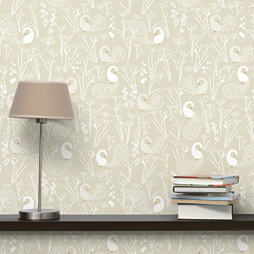 Apalis Vliestapete Swan Lake Fototapete Quadrat | Vlies Tapete Wandtapete Wandbild Foto 3D Fototapete für Schlafzimmer Wohnzimmer Küche | Größe: 192x192 cm, beige, 98337 von Apalis