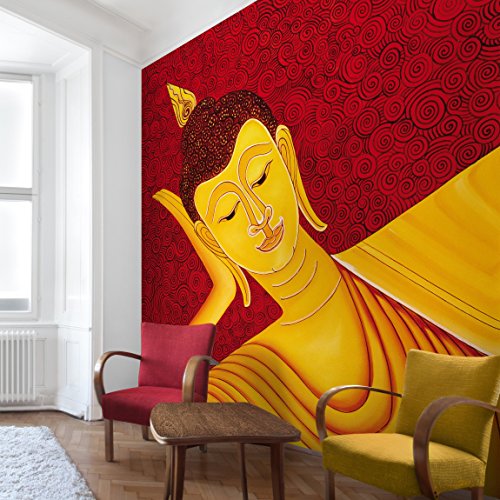 Apalis Vliestapete Taipei Buddha Fototapete Quadrat | Vlies Tapete Wandtapete Wandbild Foto 3D Fototapete für Schlafzimmer Wohnzimmer Küche | Größe: 192x192 cm, gelb, 95485 von Apalis