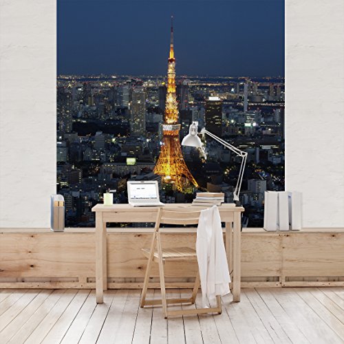 Apalis Vliestapete Tokyo Tower Fototapete Quadrat | Vlies Tapete Wandtapete Wandbild Foto 3D Fototapete für Schlafzimmer Wohnzimmer Küche | Größe: 192x192 cm, mehrfarbig, 98083 von Apalis
