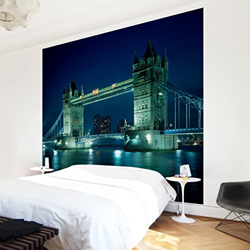 Apalis Vliestapete Tower Bridge Fototapete Quadrat | Vlies Tapete Wandtapete Wandbild Foto 3D Fototapete für Schlafzimmer Wohnzimmer Küche | Größe: 240x240 cm, blau, 98088 von Apalis