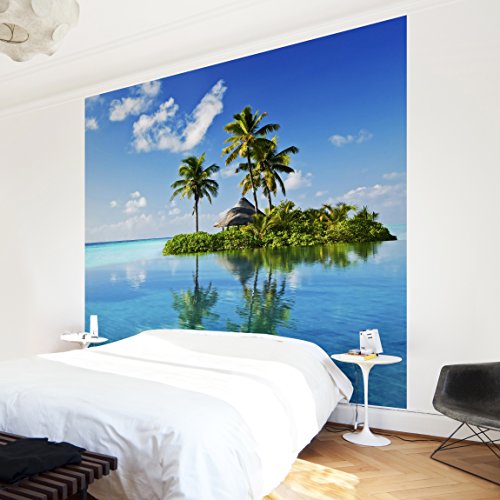 Apalis Vliestapete Tropisches Paradies Fototapete Quadrat | Vlies Tapete Wandtapete Wandbild Foto 3D Fototapete für Schlafzimmer Wohnzimmer Küche | Größe: 192x192 cm, blau, 98100 von Apalis