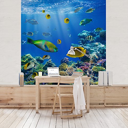 Apalis Vliestapete Underwater Lights Fototapete Quadrat | Vlies Tapete Wandtapete Wandbild Foto 3D Fototapete für Schlafzimmer Wohnzimmer Küche | Größe: 336x336 cm, blau, 98111 von Apalis