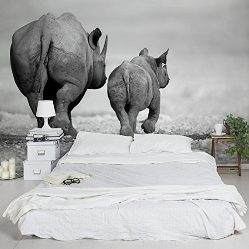 Apalis Vliestapete Wandering Rhinos II Fototapete Breit | Vlies Tapete Wandtapete Wandbild Foto 3D Fototapete für Schlafzimmer Wohnzimmer Küche | grau, 94851 von Apalis