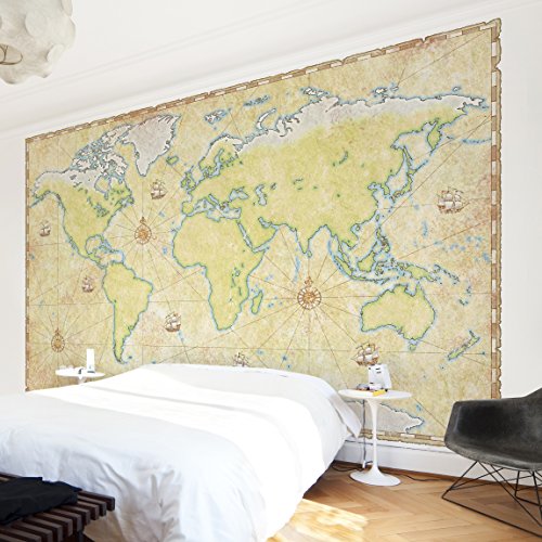 Apalis Vliestapete World Map Fototapete Breit | Vlies Tapete Wandtapete Wandbild Foto 3D Fototapete für Schlafzimmer Wohnzimmer Küche | beige, 94870 von Apalis