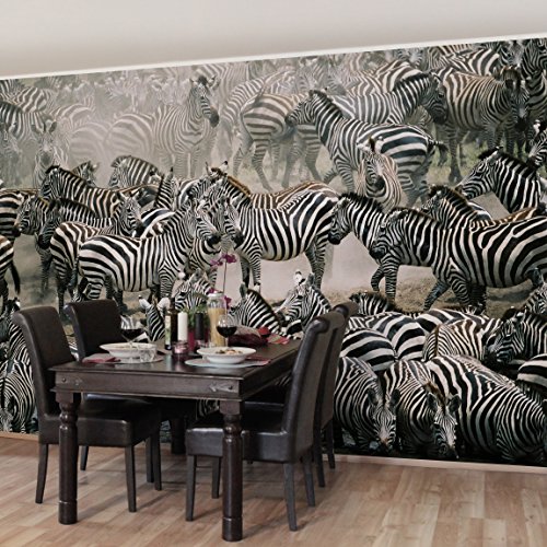 Apalis Vliestapete Zebraherde Fototapete Breit | Vlies Tapete Wandtapete Wandbild Foto 3D Fototapete für Schlafzimmer Wohnzimmer Küche | grau, 94874 von Apalis