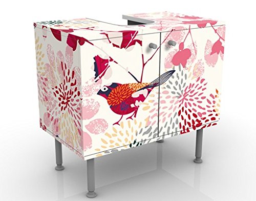 Apalis Waschbeckenunterschrank Fancy Birds 60x55x35cm Natur Vögel Blumen Tiere Fliegen, Größe:55cm x 60cm von Apalis