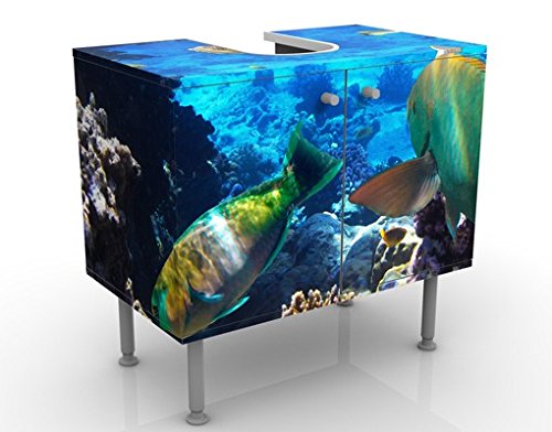 Apalis Waschbeckenunterschrank Underwater Dreams 60x55x35cm Meerestiere Fische Wasser, Größe:55cm x 60cm von Apalis