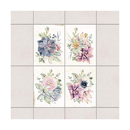 Fliesenaufkleber Aquarell Blumen Landhaus 15x20 cm Set 4teilig von Apalis