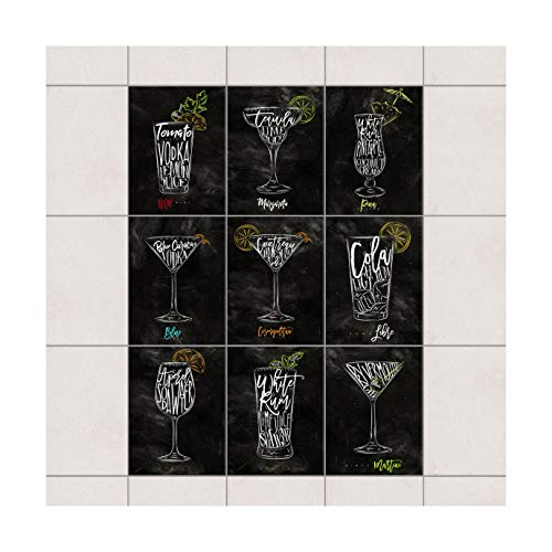 Fliesenaufkleber Fliesen-Deko Cocktails Kreidetafel 15x20 cm Set 9teilig von Apalis