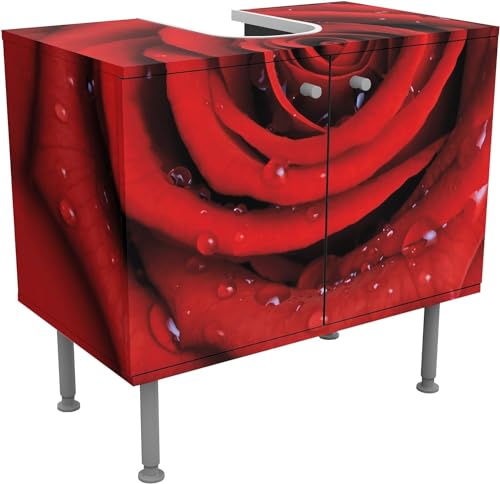 Waschbeckenunterschrank Rote Rose mit Wassertropfen 60x55x35cm, schmal, 60cm breit, höhenverstellbar, Design Waschbeckenschrank, Waschtisch, Waschtischunterschrank, Badschrank, Größe: 55cm x 60cm von Apalis