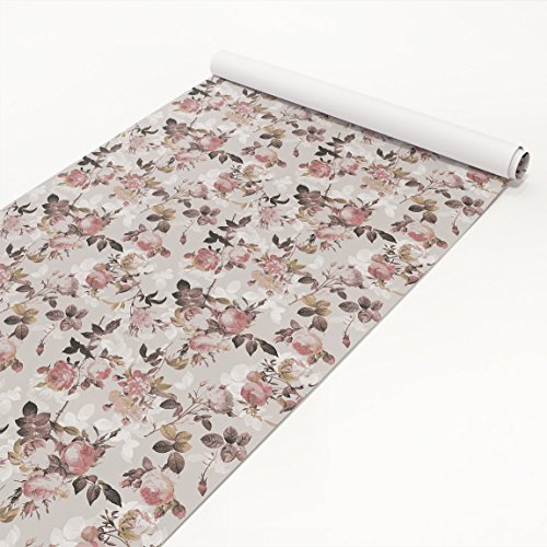 furnitureliner Apalis Klebefolie - Vintage Blumen-Muster mit Rosen - Selbstklebende Folie 250x100 cm von Apalis