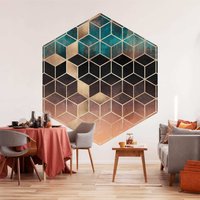 Hexagon Tapete Selbstklebend - Elisabeth Fredriksson Türkis Rosé Goldene Geometrie | Hexagonal Geometrisch Freiform Sechseck Wand Wandbild von ApalisHOME
