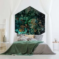 Hexagon Tapete Selbstklebend - Goldene Meeres-Inseln Abstrakt | Hexagonal Freiform Geometrisch Muster Sechseck Wand Wandbild von ApalisHOME