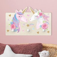 Kindergarderobe Holz - Aquarell Einhorn Gold Glitzer | Wandgarderobe Garderobe Kinder Kinderzimmer von ApalisHOME