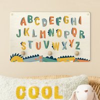 Kindergarderobe Holz - Buntes Dino Alphabet | Wandgarderobe Garderobe Kinder Kinderzimmer von ApalisHOME
