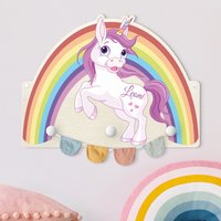 Kindergarderobe Holz - Einhorn Regenbogen Mit Wunschname | Wandgarderobe Garderobe Kinder Kinderzimmer von ApalisHOME