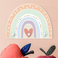 Kindergarderobe Holz - Regenbogen Punkte Herz Pastell | Wandgarderobe Garderobe Kinder Kinderzimmer von ApalisHOME