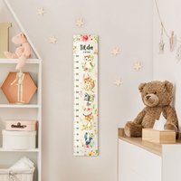 Kindermesslatte Holz Mit Wunschname - Aquarell Blumen Waldtiere | Messlatte Jungen Mädchen Neutral Baby Kinderzimmer von ApalisHOME