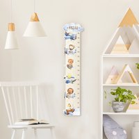 Kindermesslatte Holz Mit Wunschname - Aquarell Tierpilot | Messlatte Jungen Mädchen Neutral Baby Kinderzimmer Babyzimmer von ApalisHOME