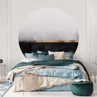Runde Tapete Selbstklebend - Abstrakter Goldener Horizont Schwarz Weiß | Schlafzimmer Fototapete von ApalisHOME