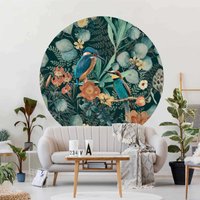 Runde Tapete Selbstklebend - Blumenparadies Eisvogel Und Kolibri | Schlafzimmer Fototapete von ApalisHOME