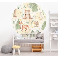 Runde Tapete Selbstklebend - Fuchs Und Bär Mit Blumen Bäumen | Kindertapete Babyzimmer Kinder Fototapete Babytapete Baby Tiere von ApalisHOME