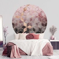 Runde Tapete Selbstklebend - Rosa Grau Goldene Geometrie | Schlafzimmer Fototapete Abstrakt von ApalisHOME