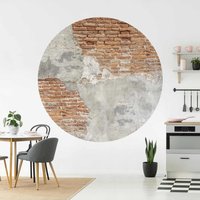 Runde Tapete Selbstklebend - Shabby Backstein Wand | Schlafzimmer Fototapete von ApalisHOME