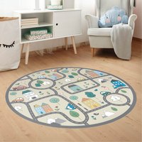 Runder Vinyl-Teppich Kinderzimmer - Verkehrsstadt Mit Dem Auto Unterwegs | Bodenmatte Vinyl Teppich Pvc Vinylmatte Spielteppich Kinder von ApalisHOME