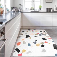 Teppich Indoor Outdoor Weißer Terrazzo | Bodenmatte Vinyl Matte Küche Läufer Badmatte Küchenmatte Küchenteppich von ApalisHOME