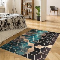 Vinyl-Teppich - Elisabeth Fredriksson Türkis Rosé Goldene Geometrie | Bodenmatteteppich Pvc Matte Küche Vinylmatte Küchenläufer Badmatte von ApalisHOME