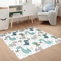 Vinyl-Teppich Kinderzimmer - Freundliche Dinosaurier Mit Palmen Und Kakteen | Bodenmatte Vinyl Teppich Pvc Vinylmatte Spielteppich Kind von ApalisHOME