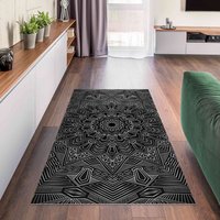 Vinyl-Teppich - Mandala Stern Muster Silber Schwarz | Bodenmatte Vinyl Pvc Matte Küche Vinylmatte Küchenläufer Badmatte von ApalisHOME