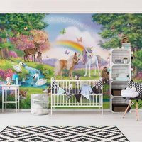 Vliestapete Kinderzimmer Zauberwald Mit Einhorn Prinzessin Regenbogen Mädchen Fototapete Tapete Wandbild Wanddeko Mädchenzimmer Baby-Zimmer von ApalisHOME