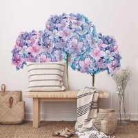 Wandtattoo Aquarell Drei Blaue Hortensien Xxl | Wandsticker Wandaufkleber Wanddeko Floral Blätter Botanik Blume von ApalisHOME