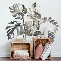 Wandtattoo Aquarell Monstera Dschungelblätter Set Xxl | Wandsticker Wandaufkleber Wanddeko Floral Blätter Botanik Blume Schwarz Weiß von ApalisHOME