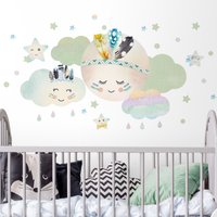 Wandtattoo Kinderzimmer - Aquarell Mond Wolken Sterne Mit Federn | Kinder Wandsticker Babyzimmer Wandaufkleber Wanddeko Süß von ApalisHOME