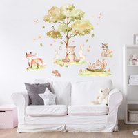 Wandtattoo Kinderzimmer - Aquarell Waldtiere Herbstbaum | Xxl Kinder Wandsticker Babyzimmer Wandaufkleber Baby Tiere Süß von ApalisHOME