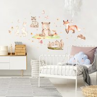 Wandtattoo Kinderzimmer - Aquarell Waldtiere Mit Schmetterlingen Und Blumen | Kinder Wandsticker Babyzimmer Wandaufkleber Wanddeko Süß von ApalisHOME