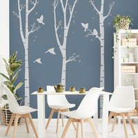 Wandtattoo Kinderzimmer - Birken Wald Blätter Vögel Grau | Wandsticker Wandaufkleber Kinder Baby Junge Mädchen von ApalisHOME