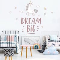 Wandtattoo Kinderzimmer - Dream Big Einhorn | Süß Wandsticker Mädchenzimmer Wandaufkleber Wanddeko Kinder Mädchen von ApalisHOME