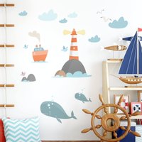 Wandtattoo Kinderzimmer - Leuchtturm Und Wale | Kinder Wandsticker Babyzimmer Wandaufkleber Wanddeko Süß von ApalisHOME