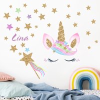 Wandtattoo Kinderzimmer Mädchen Aquarell Einhorn Gold Glitzer Sterne Mit Name Mädchenzimmer Wandsticker Babyzimmer Fee Wandaufkleber von ApalisHOME