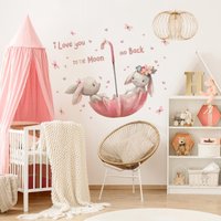 Wandtattoo Kinderzimmer Mädchen - Hasen Im Rosa Regenschirm | Mädchenzimmer Kinder Wandsticker Babyzimmer Wandaufkleber Wanddeko Spruch von ApalisHOME