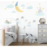 Wandtattoo Kinderzimmer - Mond Wolken Sterne | Kinder Wandsticker Babyzimmer Wandaufkleber Wanddeko Süß Baby Set von ApalisHOME